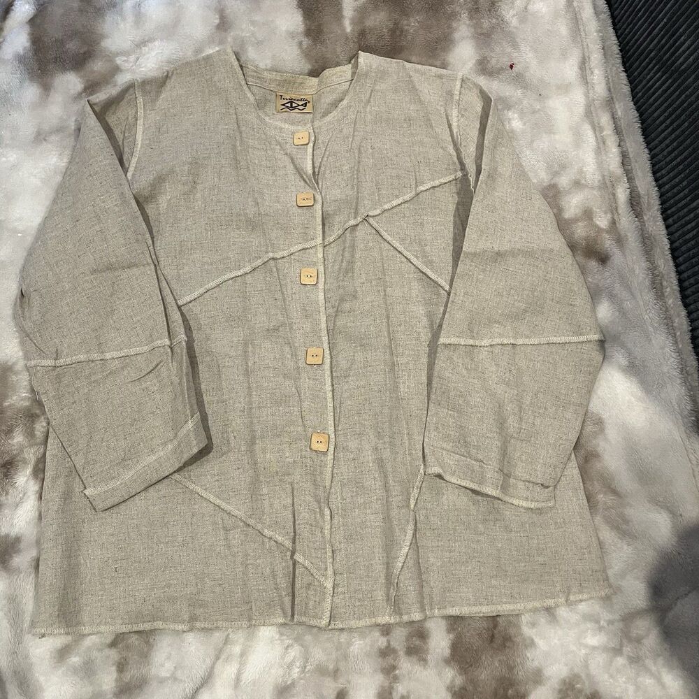Terracotta Womens Top Large 2 Button Down Geometric Viscose Linen Blend See Pics